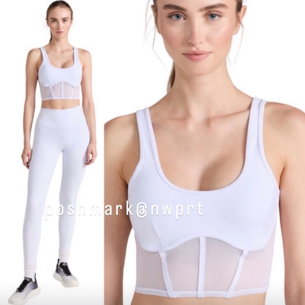 NWT 💯 Alo Yoga Airbrush Mesh Corset Top Bra Crop Tank White XS - Picture 2 of 9